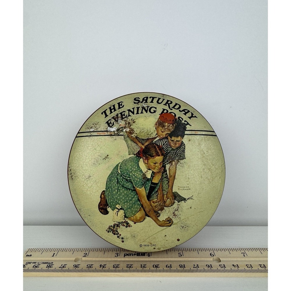Vintage Norman Rockwell Evening Post Marbles Champ Retro Tin Box Decor Deco MCM